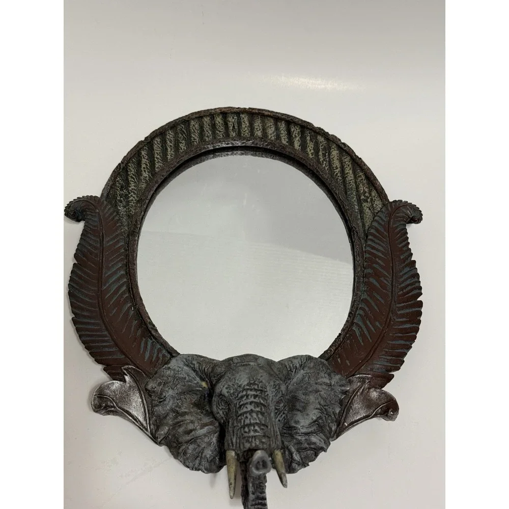Safari Elephant Oval Wall Mirror James Rae Designs Jungle Palm Leaf Decor‎